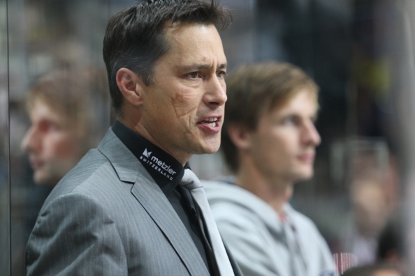 BERN, SWITZERLAND - SEPTEMBER 04: SC Bern Head Coach Guy Boucher during the Champions Hockey League group stage game between SC Bern and Ocelari Trinec on September 4, 2014 in Bern, Switzerland.  (Photo by SC Bern/Champions Hockey League via Getty Images)