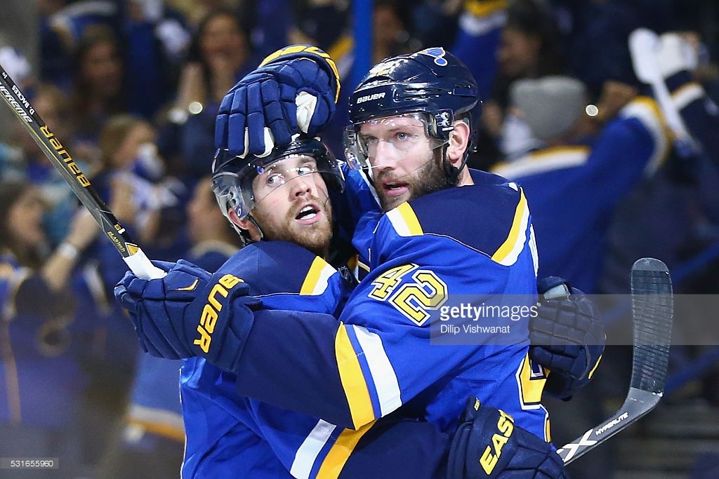 in Game One of the Western Conference Final during the 2016 NHL Stanley Cup Playoffs at Scottrade Center on May 15, 2016 in St Louis, Missouri.