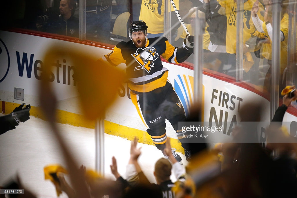 in Game Two of the Eastern Conference Final during the 2016 NHL Stanley Cup Playoffs at the Consol Energy Center on May 16, 2016 in Pittsburgh, Pennsylvania.