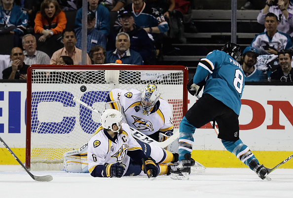 in Game Seven of the Western Conference Second Round during the 2016 NHL Stanley Cup Playoffs at SAP Center on May 12, 2016 in San Jose, California.