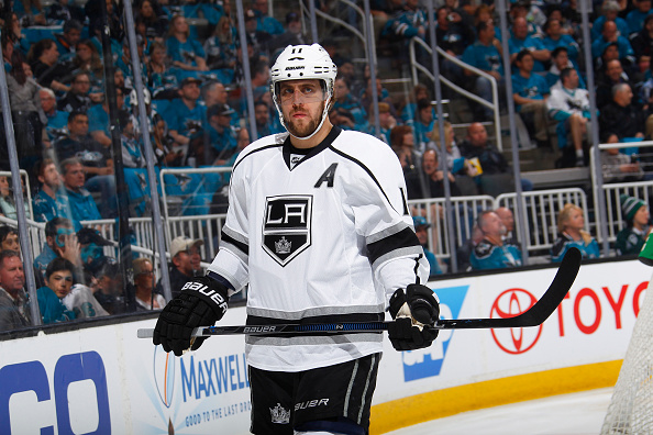 SAN JOSE, CA - APRIL 18: Anze Kopitar #11 of the Los Angeles Kings looks on during the game against the San Jose Sharks in Game Three of the Western Conference Quarterfinals during the 2016 NHL Stanley Cup Playoffs at SAP Center on April 18, 2016 in San Jose, California. (Photo by Rocky W. Widner/NHL/Getty Images) *** Local Caption *** Anze Kopitar